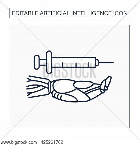 Ai In Healthcare Line Icon. Digital Technology In Medicine. Hand Keeps Injections Tool. Medical Data