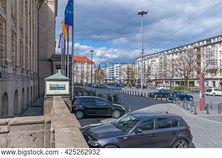 Berlin, Germany - April 25, 2021: John F. Kennedy Square In Front Of City Hall Rathaus Schoeneberg W