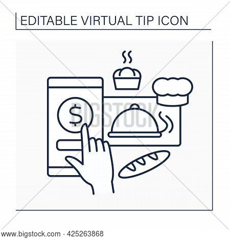 Donations Line Icon. Online Contributions For Bakery. Digital Money For Delicious And Fresh Pastries