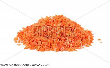 Dry Carrot Isolated On The White Background. Chopped Dried Carrot. And Herbs.