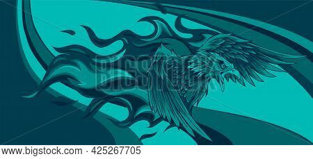 Vector Illustration Of Eagle With Flames Design