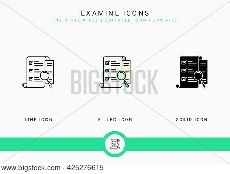 Examine Icons Set Vector Illustration With Solid Icon Line Style. Customer Satisfaction Check Concep