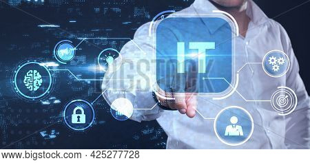 It Consultant Presenting Tag Cloud About Information Technology
