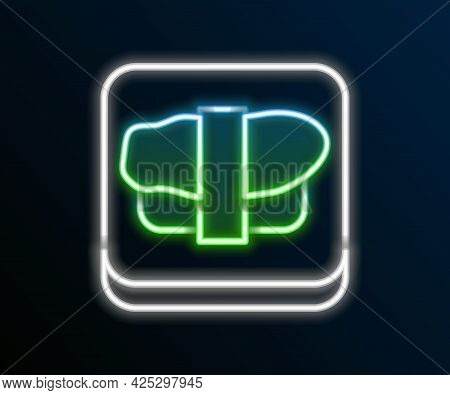 Glowing Neon Line Sushi On Cutting Board Icon Isolated On Black Background. Asian Food Sushi On Wood