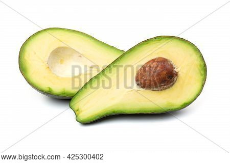 Avocado Whole Fruit And Slices, Isolated On A White Background