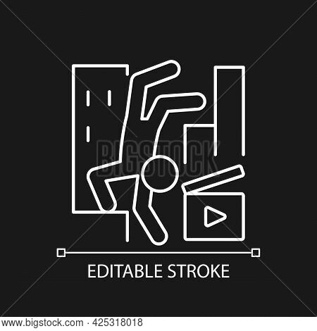 Parkour Videos White Linear Icon For Dark Theme. Shooting Footage For Action Motion Picture. Thin Li
