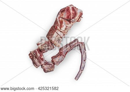 Whole Fresh Raw Beef Tail Chopped Into Pieces Isolated On White Background.