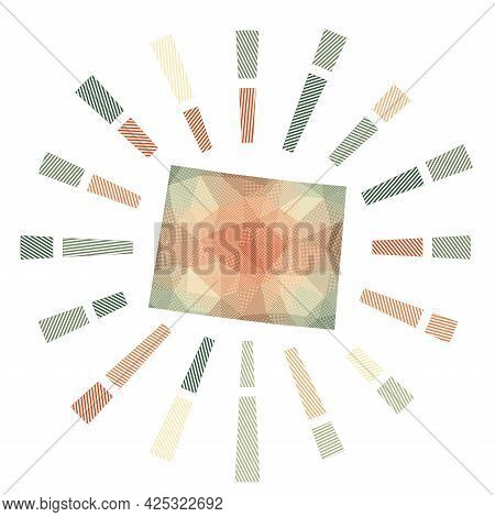Wyoming Sunburst. Low Poly Striped Rays And Map Of The Us State. Appealing Vector Illustration.