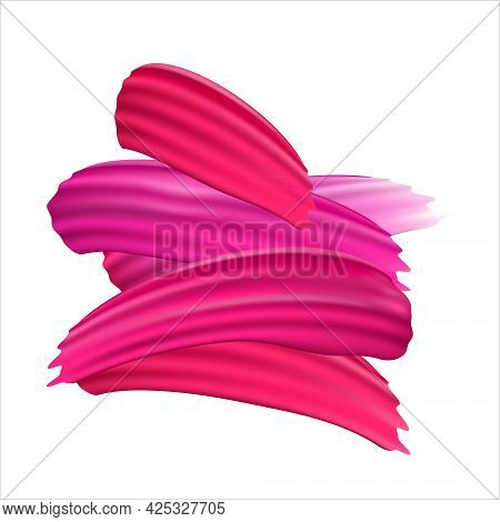 Vector Realistic Pink Paint Brush Strokes  On White Background. Red Paint Line On White Background. 