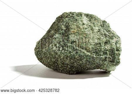 Stone, A Fragment Of Jadeite On A White Background