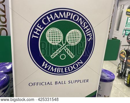 London, Uk - June 2021: Official Wimbledon Tennis Slazenger Brand Ball Tube.