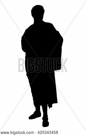Silhouette Of A Man Dressed In A Robe Isolated On A White Background. Vector Illustration