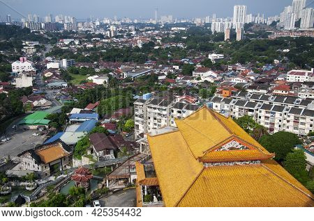 An Aerial View Of Buildings Of The Kek Lok Si Temple Within The City Of Air Itam In Penang Malaysia.
