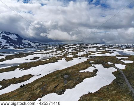 Norway Nature - Jotunheimen Mountains Summer Landscape. Fantestein Pass Of Sognefjell Road. Drone Ae