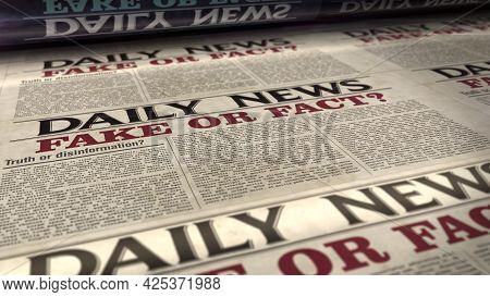 Fake On Fact News, Disinformation And Information Retro Newspaper Illustration