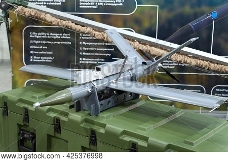 Strike Unmanned Aerial Vehicle. Uav Drone Kamikaze, Loitering Projectile, Aircraft-based At The Inte