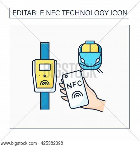Nfc Color Icon. Public Transport Payment System. Buying Train Tickets. Near Field Communication. Con