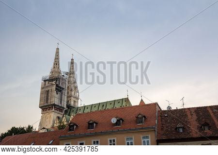 Zagrebacka Katedrala, Also Known As Zagreb Cathedral, Seen At Dusk From Kaptol District. This Isthe 