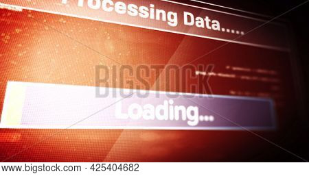 Image of processing data text digital interface flickering on screen. global connections, data processing, computing and digital interface concept digitally generated image.