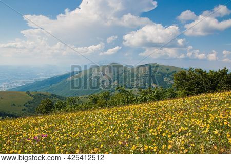 Panoramic View From Valsorda Mountain In Umbria During Spring Day
