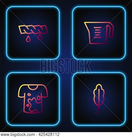 Set Line Feather, Dirty T-shirt, Squeeze Clothes And Measuring Cup. Gradient Color Icons. Vector