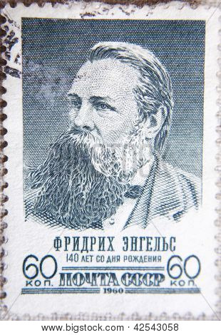 Russland ca. 1960: die Briefmarke gedruckt von UdSSR zeigt PortrÃ¤t Frifrich Engels MitbegrÃ¼nder des Kommunismus