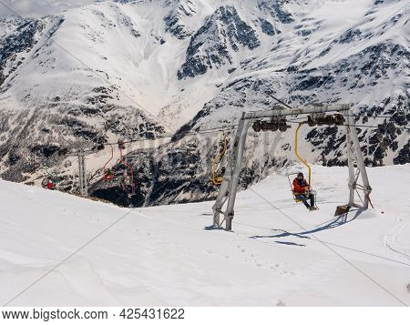 Mount Cheget, Russia - May 10, 2021: View Of The Caucasus Mountains From Cheget, Height 3050 Meters,