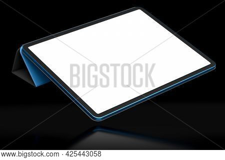 Computer Tablet With Cover Case Isolated On Black Background.
