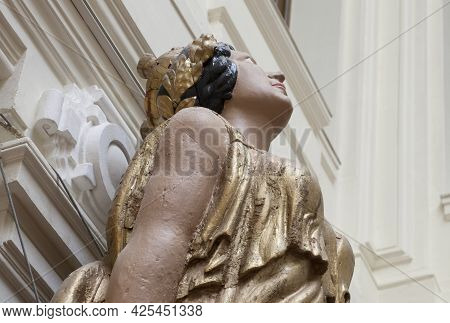 Madrid, Spain - March 6th, 2021: Figurehead Of Spanish 18th Century Ship-of-line. Female Deity Repre