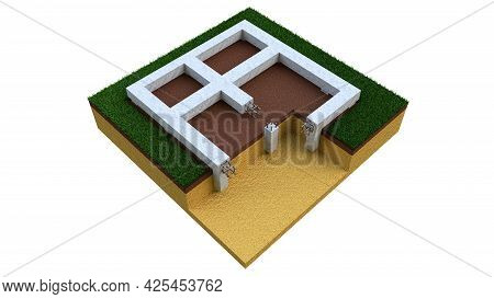 Pier And Beam Foundation - Isolated Cgi Industrial 3d Rendering
