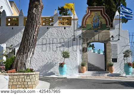 Corfu Island, Paleokastritsa, June 13: Entrance To Paleokastritsa Monastery On June 13, 2021 At Pale