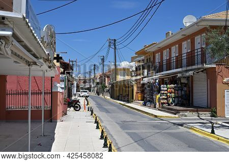 Corfu Island, Sidari, June 13: Empty Street During Lockdown (covid-19 Pandemic) On June 13, 2021 At 
