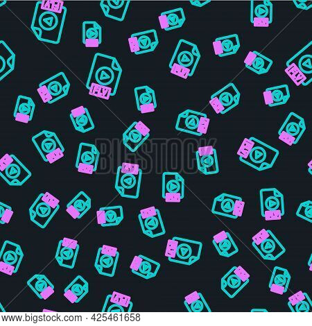 Line Flv File Document Video File Format. Download Flv Button Icon Isolated Seamless Pattern On Blac