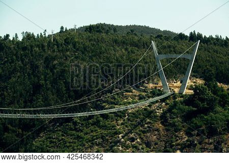 View of the Arouca 516 suspension bridge in the municipality of Arouca, Nord of Portugal.
