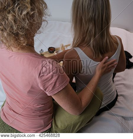 Woman Massaging Somatic, Home Practice Touch, Authentic, Contact, Massage