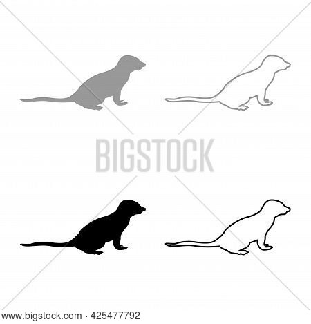 Meerkat In Pose Suricata Suricatta Silhouette Grey Black Color Vector Illustration Solid Outline Sty