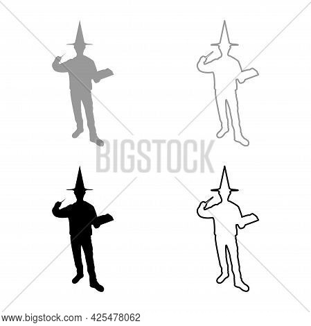 Wizard Holds Magic Wand Trick Book Waving Sorcery Concept Magician Sorcerer Fantasy Person Warlock M