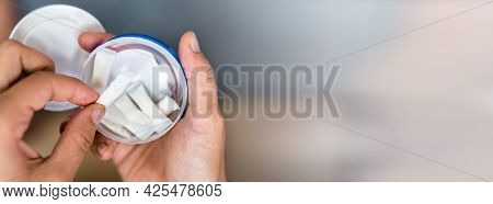 Woman Chewing Wet Moist Nicotine Tobacco Snus Product