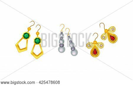 Jewellery Or Jewelry Item As Personal Adornment With Earrings Vector Set