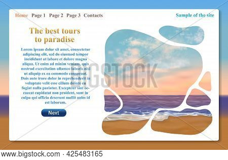 One Page Website Related To Vacation Trips And Tours. Vector Template With Text For Travel And Tour 