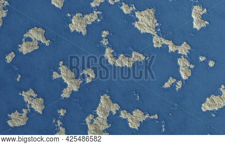 Wall In Blue And White Colors With Spots Of Peeling Plaster. Grunge Background.3d Render Illustratio