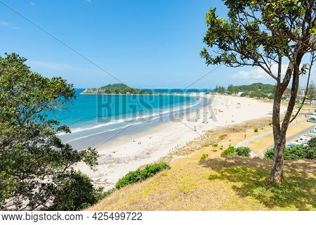 Summer View Along Main Beach Of Mount Maunganui , Tauranga New Zealand.