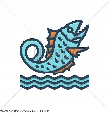 Color Illustration Icon For Leviathan Ancient Underwater Fish Aquatic Marine Sea Monster