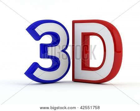Kolme kolmiulotteinen - 3D-teksti - sininen ja Punainen ääriviiva