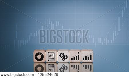 Business Development To Success And Growing Growth Concept.arrange Wooden Blocks Into Growing Graphs