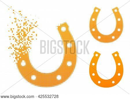 Moving Dot Lucky Horseshoe Icon With Halftone Version. Vector Wind Effect For Lucky Horseshoe Icon. 