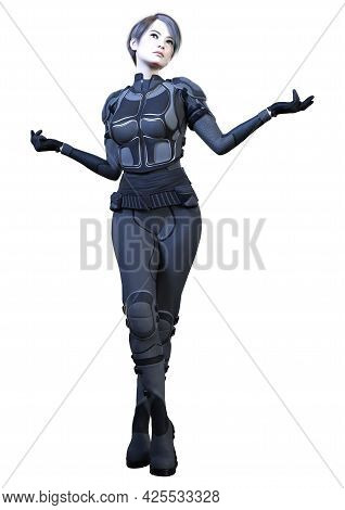 3d Rendering Of A Sceince Fiction Warrior Woman Isolated On White Background