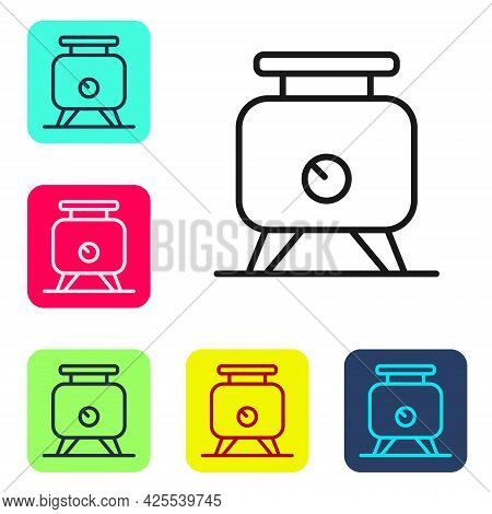 Black Line Metal Tank With Grape Juice As Alcoholic Fermentation Icon Isolated On White Background. 