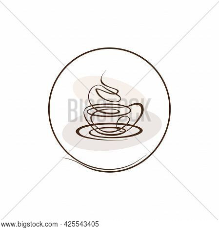 The Logo Is A Sign Of A Coffee Cup In The Style Of One Continuous Line