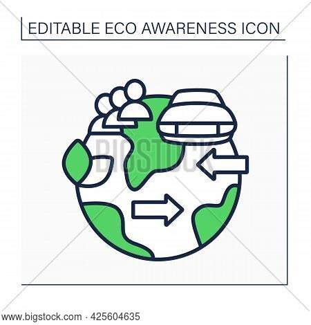 Carpooling Line Icon. Roadsharing. Sharing Private Cars With Fellow Travelers.eco Awareness Concept.